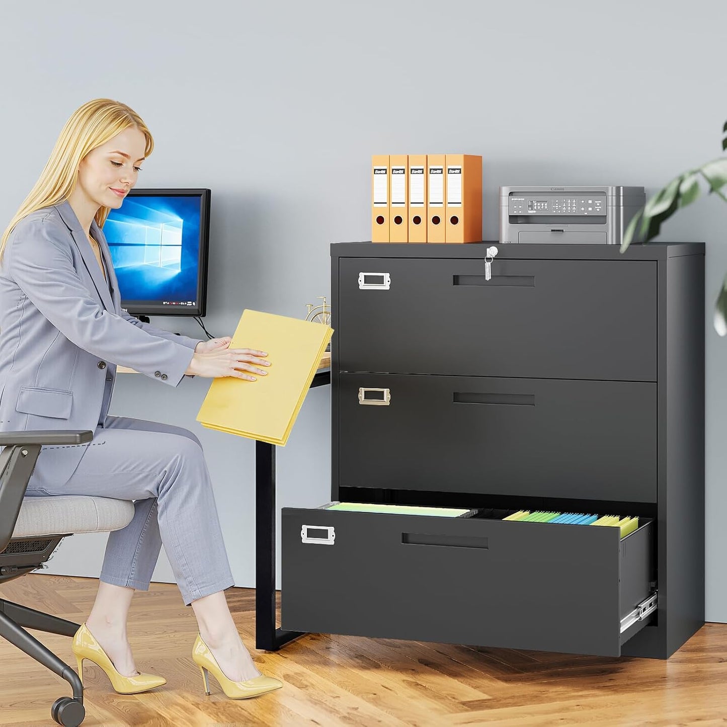 3 Drawer File Cabinets for Home Office, Office Storage Caninets Steel Cabnet for Letter/Legal/A4/F4-Assembly Required