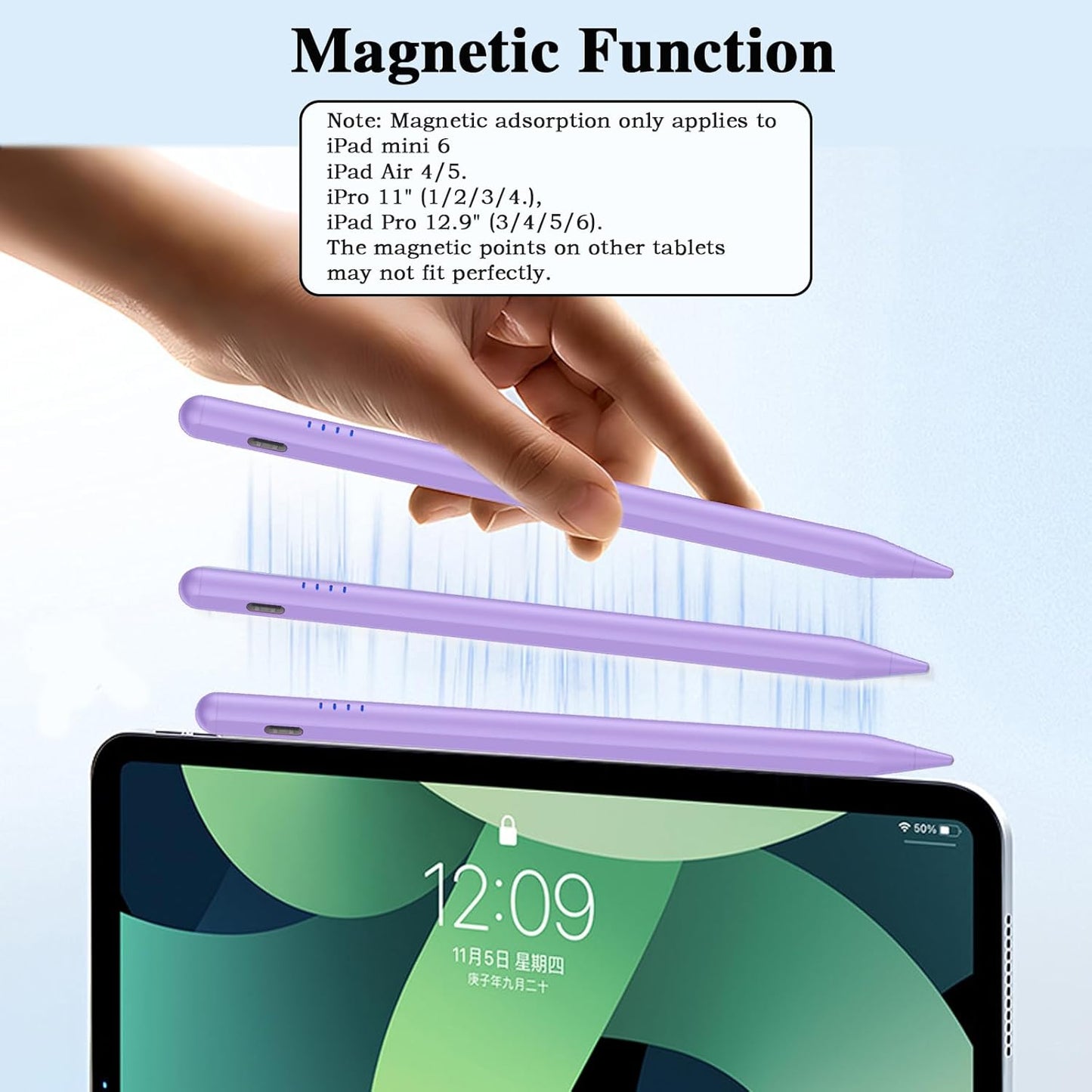 Stylus Pen for Android and iOS Touch Screen Pen,Tablet Pencil with 4 Pom Tip,Magnetic Phone Stylus Compatible with Samsung/Huawei/Lenovo/Mi/Vivo and Other Android Smartphone and Tablet Devices-Purple