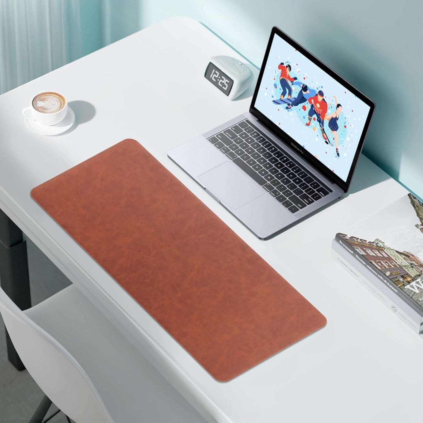 Leather Large Desk Pad Protector Non-Slip, Office Desk Mat, Computer Mouse Pad, Desk Blotter & Writing Pad, Keyboard Extended Mousepad with Stitched Edge for Desktop Laptop 39.4 x 17 inch (Brown)