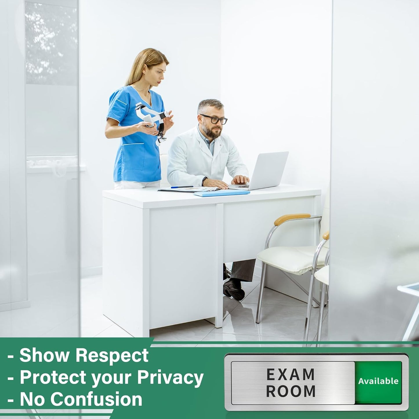 Exam Room Sign, Exam Room Numbers, In Use/Available Slider Door Signs for Therapists, School, Medical Office, Hospital-Easy Installation