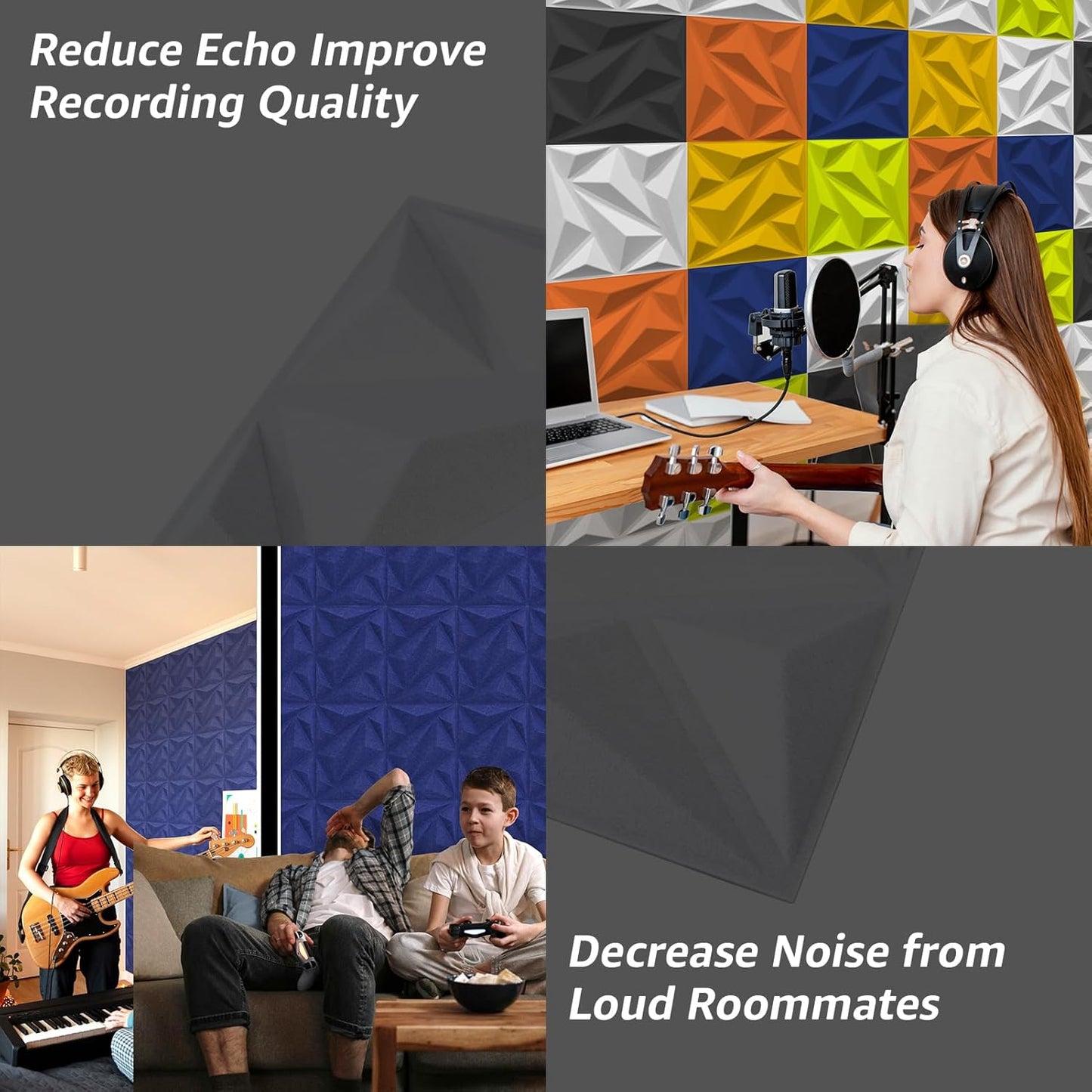 Art3dwallpanels Acoustic Panels 20 Pack Soundproof Wall Panels Sound Dampening Panels, 3D Wall Panels Sound Absorbing Panels, 12" X 12", Blue with Tape