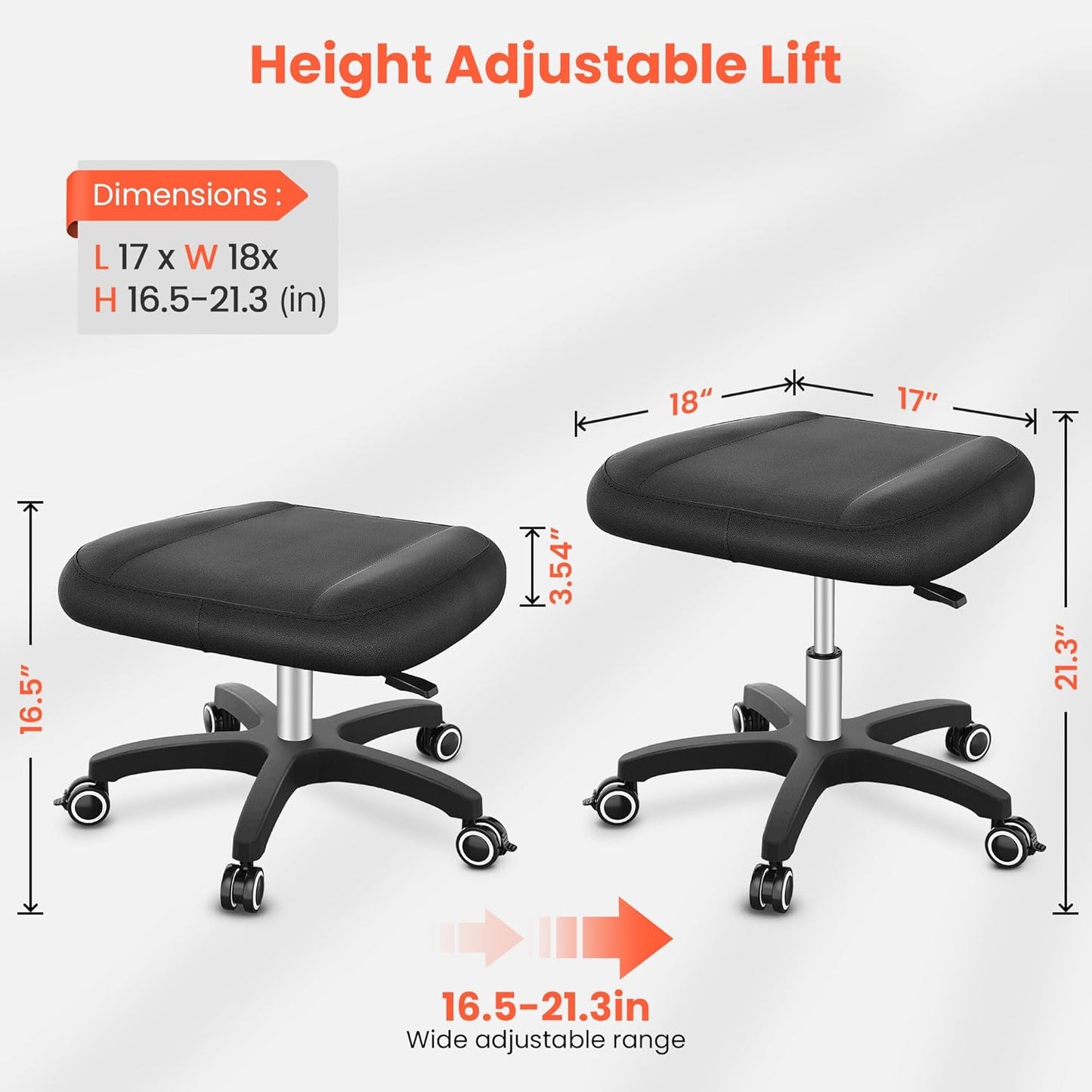 TASALON Multi-Use Footrest Stool Adjustable Height with 360° Rolling Lockable Wheels,Rest Ottoman,Office Footrests,Video Game Stool for Gaming for Home Office- Black