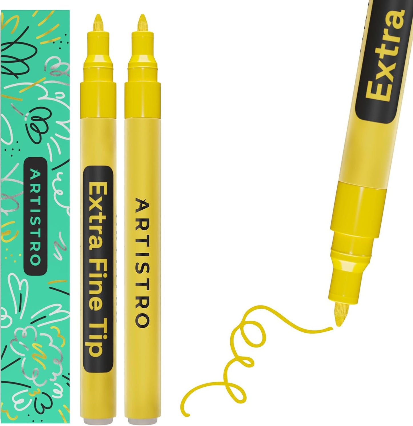 ARTISTRO 2 Yellow Acrylic Paint Markers - 0.7mm Extra Fine-Tip Paint Pens - Perfect for Crafting, Art Projects, & More