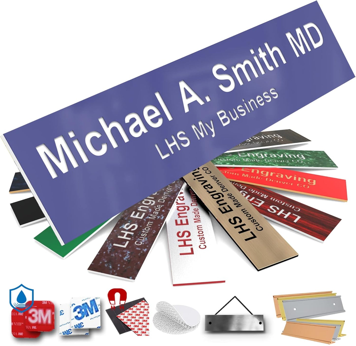 Engraved Name Plates for Door Sign Personalized Purple Plastic Plaque with White Letters - Made in USA 2x10 B13