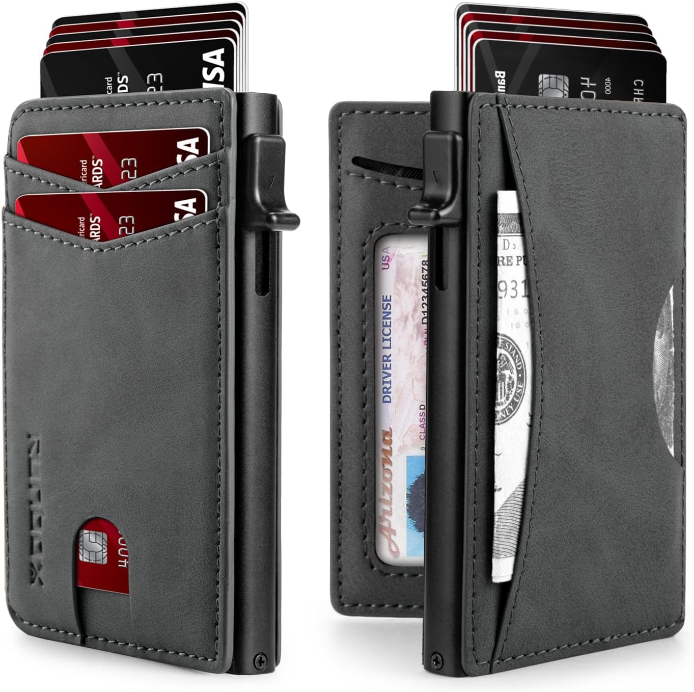 Slim Card Wallet for Men with ID Window – Minimalist RFID Wallet, Pop-Up Function, Ultra Thin Design, Metal Business Card Case Holds 8+ Cards, Gifts for Men, Men's Accessories