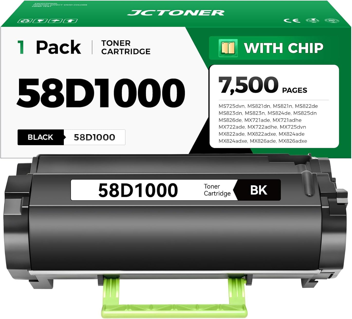 58D1000 Toner Cartridge with Chip Black Replacement for Lexmark 58D1000 58D1H00 Compatible with Lexmark MS725 MS821 MS822 MS823 MS824 MS825 MS826 MX721 MX722 MX725 MX822 MX824 MX826 Laser Printer Ink