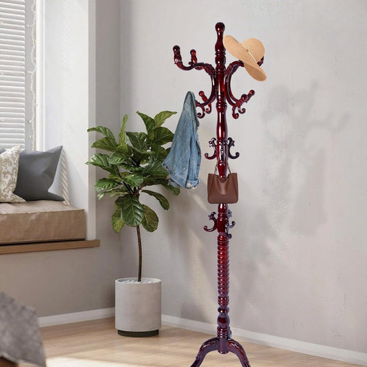 Wooden Coat Rack Freestanding with Resin Hooks, Adjustable Heavy Duty Stand for Hanging Coats, Bags, Hats, and Umbrellas in Living Room, Bedroom, Entryway (Tripod-Rosewood color)