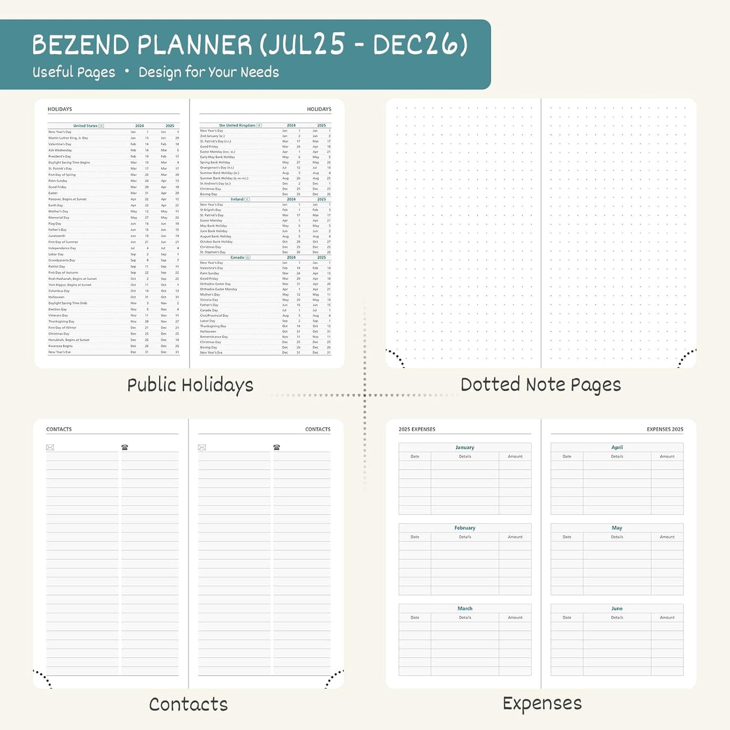 BEZEND Pocket Planner 2025-2026 Weekly and Monthly, 3.5" x 6" Academic Planner (Jul 25-Dec 26) 18-Month Mid-Year Calendar Book, Storage Pocket, Pen Holder, PU Leather Hardcover - Kiwi