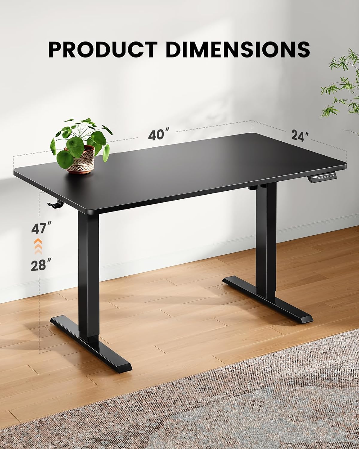 ErGear Whole Piece Standing Desk, 40x24 inch Adjustable Stand Up Desk with Cable Management Tray, Electric Computer Workstation for Home Office, Black, EGESD63B