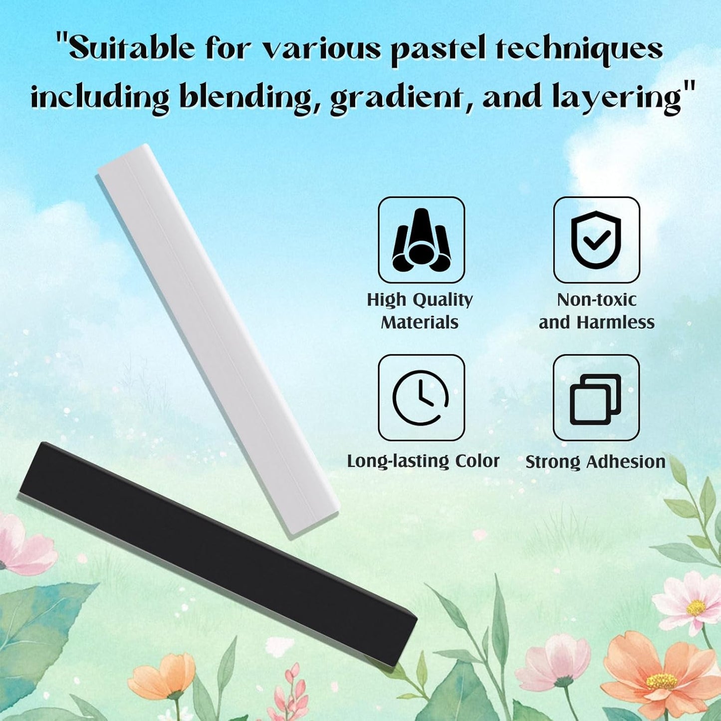 48 Pcs Soft Chalk Pastels Set Soft Pastel for Artists Square Sketch Chalk Non-toxic Artist Pastel Sticks for Professional Artists Students and Art Lovers(Black, White)