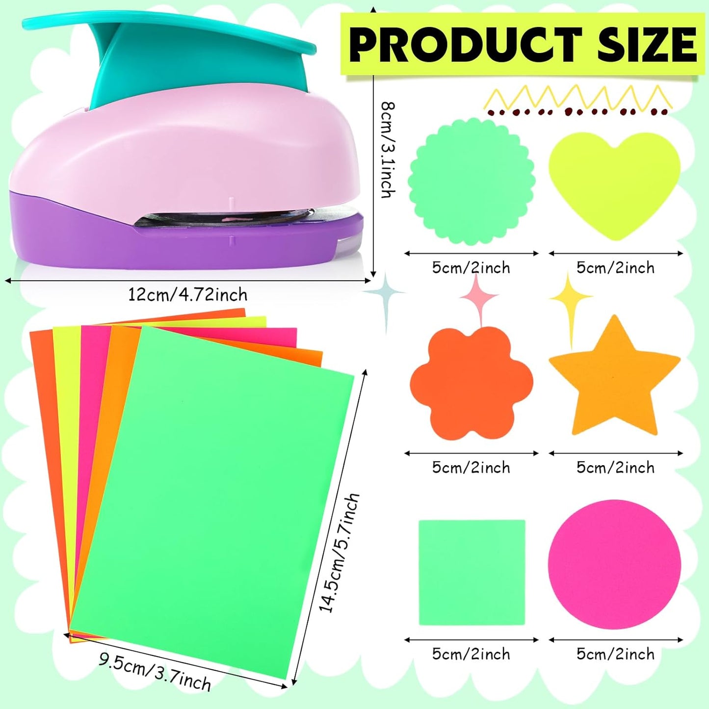 CHENGU 16 Pcs Craft Holes Punch Paper Punchers Scrapbook Punches with Craft Sticker Paper, Round, Star, Square, Heart, Flower, Wave Circle Shape(2 Inch,Multiple Styles)