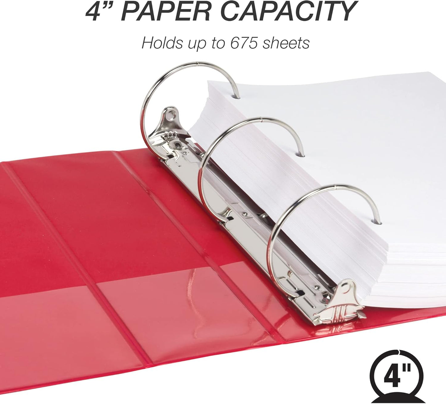 Samsill 4 Inch 3 Ring Binder, Made in USA, Economy Round Ring, Clear View Cover, 675 Sheet Capacity - for Schooo, Home, Office - Ruby Red