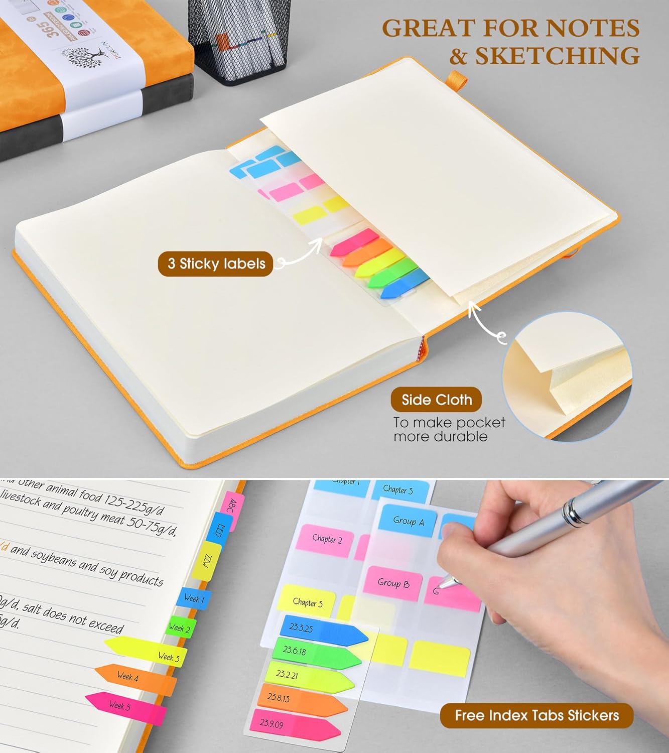 A4 Lined Journal Notebook，365 Page Large Leather Journals for Writing Women Men，Hardcover Notebook with 100Gsm Thick Pages for Travel，Work，School，College Ruled, Daily Diary (8.5" x 11.4")