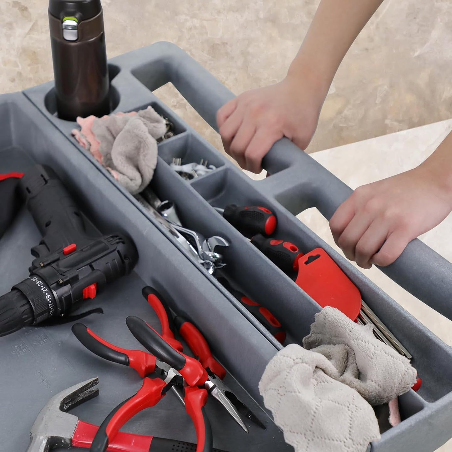 2 Tier Rolling Utility Cart on Wheels, 1000 lbs Capacity Plastic Service Cart with Lipped Shelves, 46 x 26-Inch Heavy Duty Work Cart for Warehouse, Garage, Cleaning, Gray