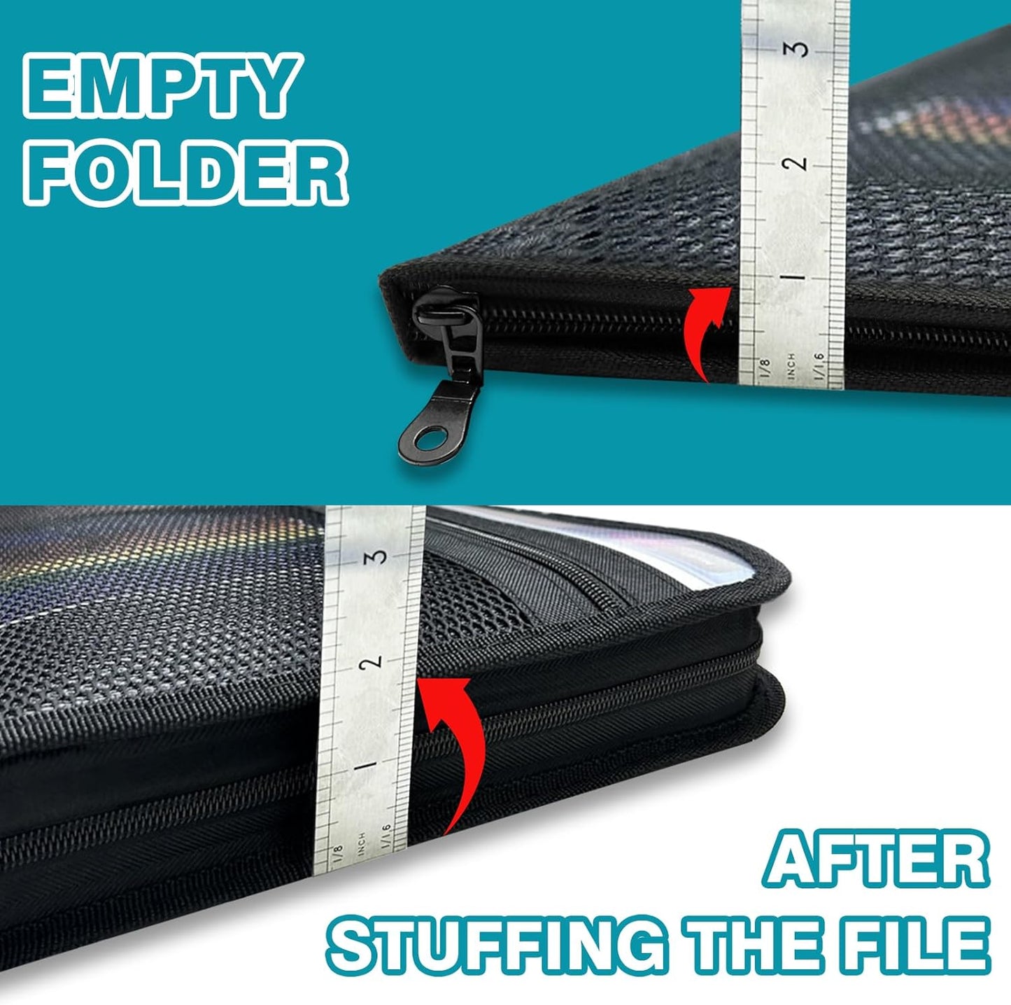 H4D Zippered Accordion File Organizer with Front Mesh Pouch, 13 Pocket Expanding File Folder, Fit for Documents Letter Size A4 Papers, Black