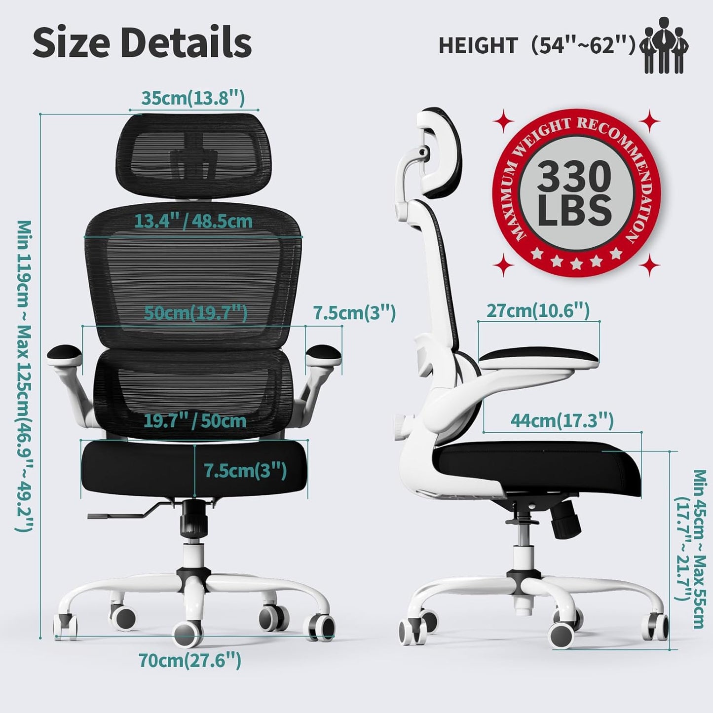 TRALT Office Chair Ergonomic Desk Chair, 330 LBS Home Mesh Office Desk Chairs with Wheels, Comfortable Gaming Chair, High Back Office Chair for Long Hours (Black & White)