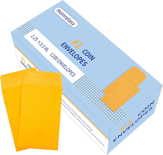 #1 1200 Pcs Small Coin Envelopes 2.25" x 3.5" with Gummed Flap, Yellow Kraft Mini Envelopes for Storing Keys, Stamps, Seeds, Tips and Small Items (1200)