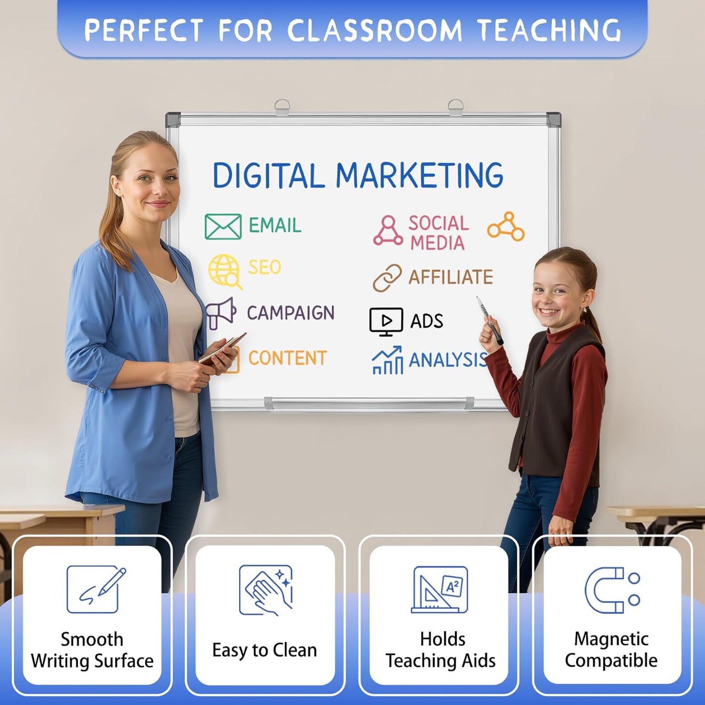 Grtard White Board Dry Erase, 18" x 12" Magnetic Dry Erase Boards, Hanging Magnetic Whiteboard with Marker and Strong Magnets, Dry Erase Board for Wall, White Boards Dry Erase for School, Office, Home