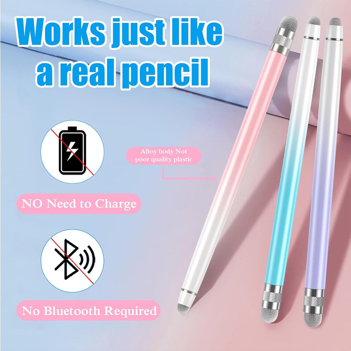 3PCS Stylus Pens for Touch Screens,Stylus Pen for iPhone/iPad/Tablet Android/Microsoft/Surface,Compatible with Touch Screens(Purple/Pink/Blue)