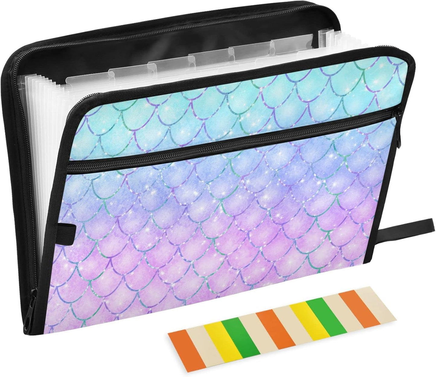 Gredecor Pink Blue Mermaid Scales Expanding File Folder 13 Pockets Magic Glitter Shimmer Expandable Filing Folders Accordion Document Files Organizer for A4 Letter Size Paper