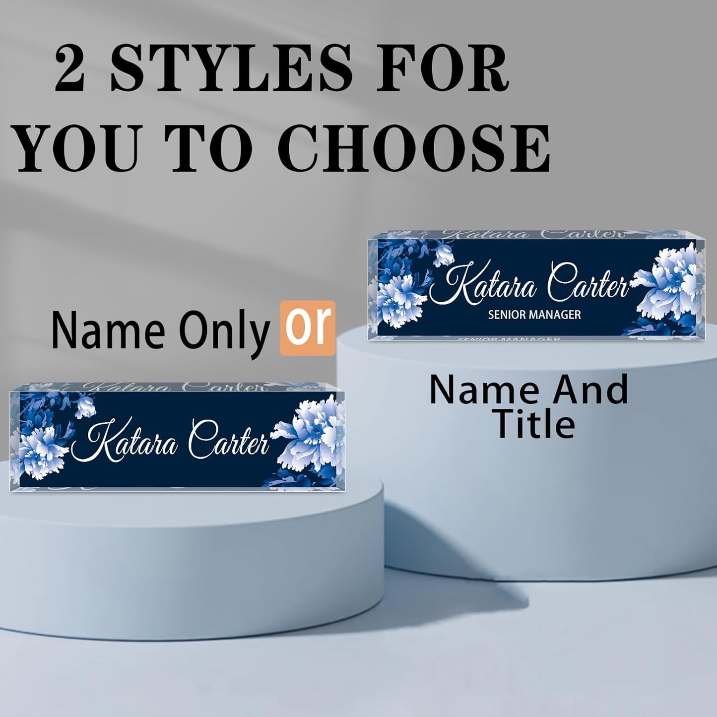 Name Plate for Desk Personalized, Acrylic Desk Decorations, Employee Appreciation Gifts, Custom Office Gifts for Coworkers, Boss, Teacher, Nurse (White Flowers 02)