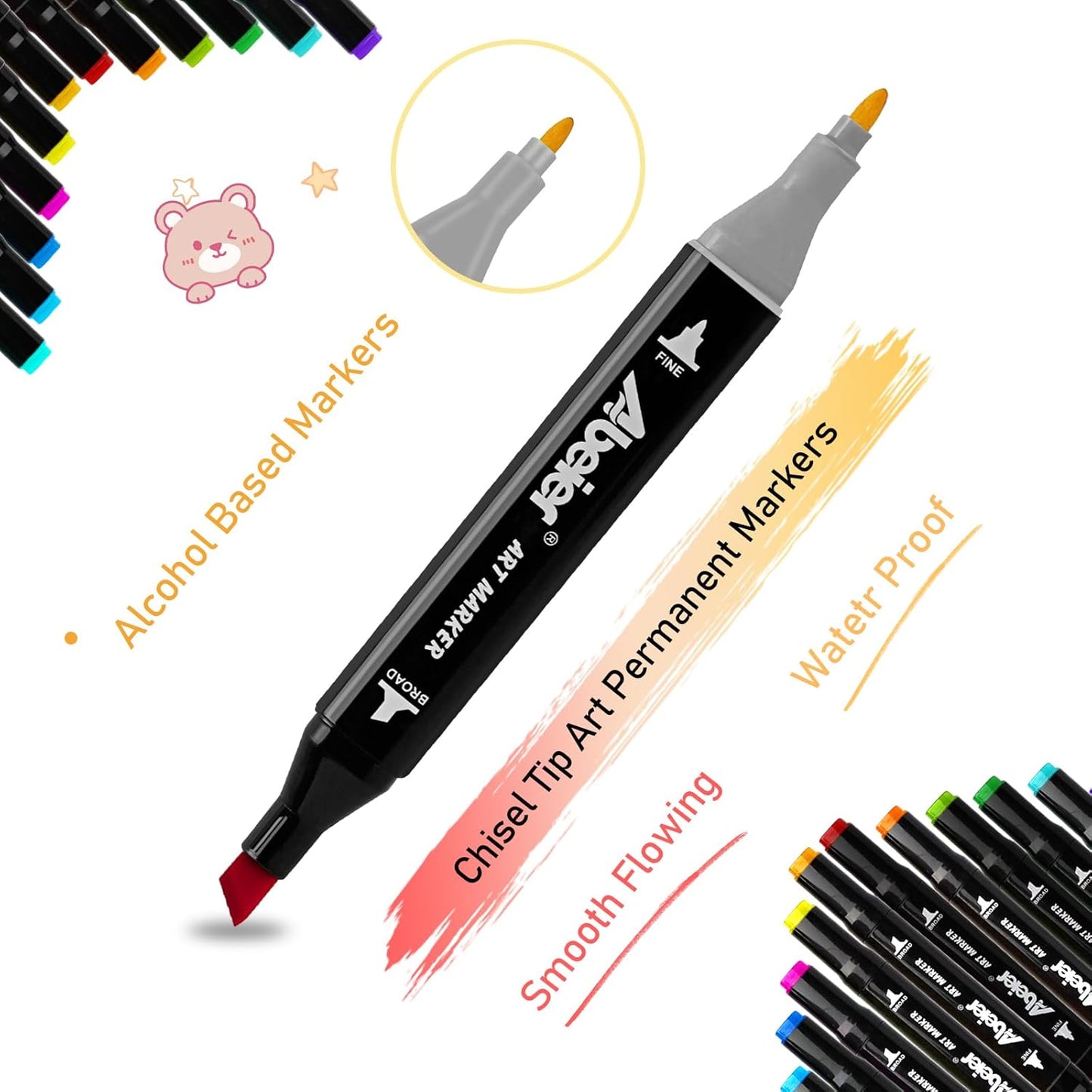 ABEIER 100 Colors Dual Tips Alcohol Markers Set, Art Markers for Drawing, Permanent Sketch for Kids Adult Coloring