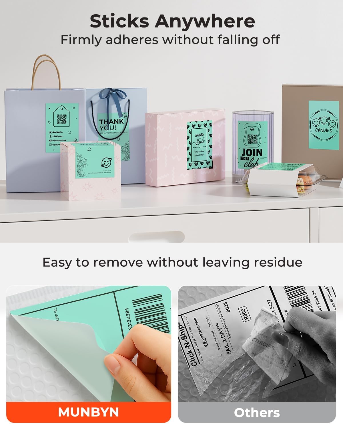 MUNBYN Green 4"x6" Direct Thermal Shipping Labels, Commercial Grade Permanent Adhesive Fanfold Mailing Postage Label Paper for Thermal Printers and Packages, 220 Sheets per Stack