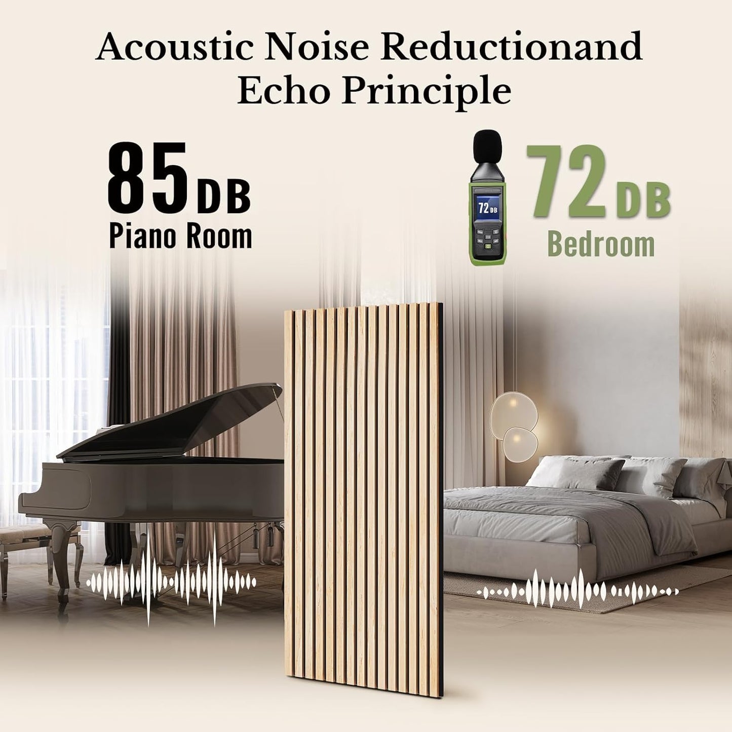 MISSDAY Wood Slat Acoustic Wall Panels, 4 Packs 47.2" x 23.6" Oak Soundproof Panel For Interior Wall Decor Noise Absorbing-3D Textured Wooden Panel Sound-Absorbing for Home, Office, Studio
