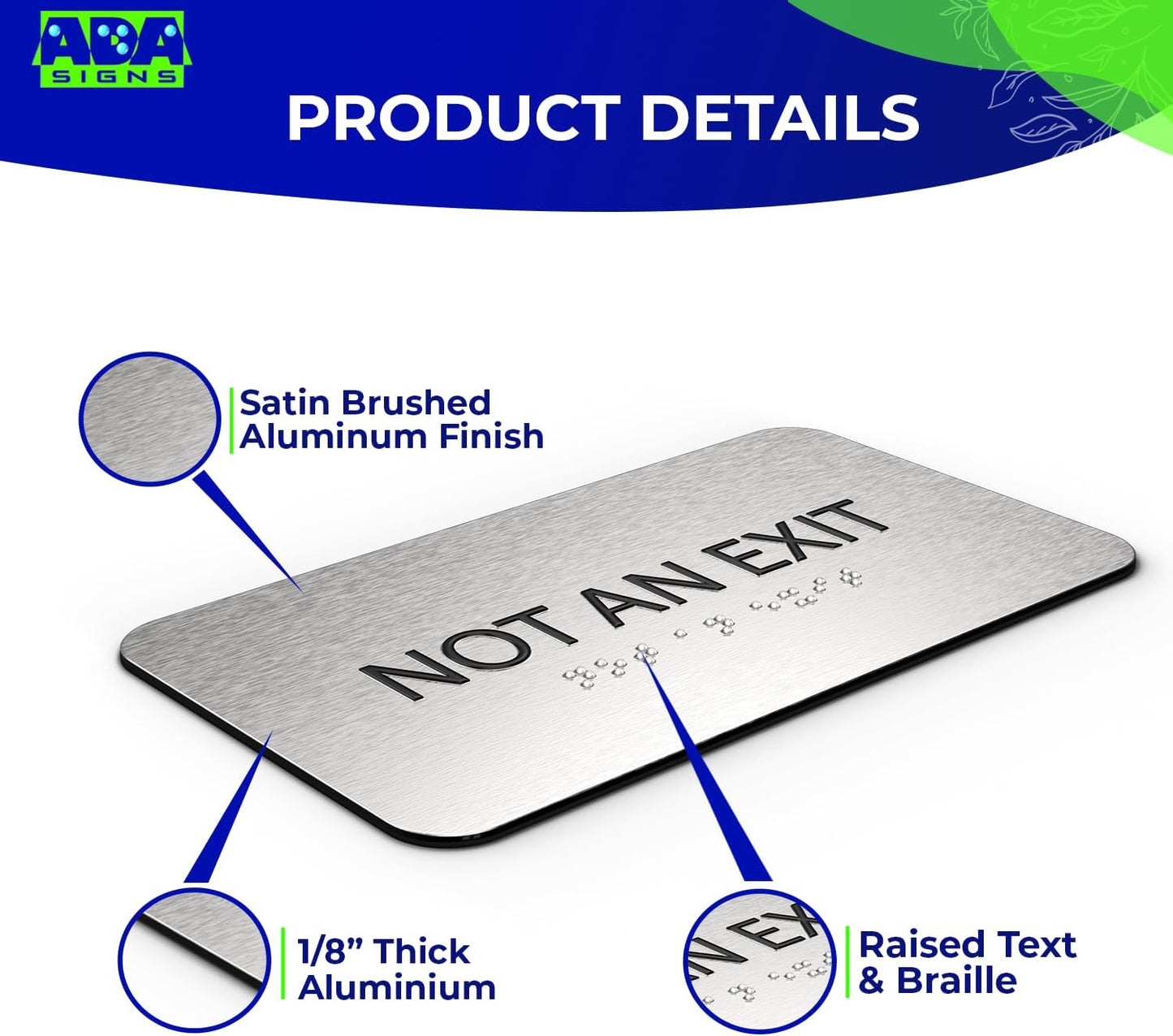 Not An Exit Sign for Business - Office Signs, Aluminum Brushed Silver, Tamper-Proof, Heavy Duty Mounting Tape, Easy Install, Office Décor, ADA Compliant, Grade 2 Braille (7” W x 4” H) ADASigns.org