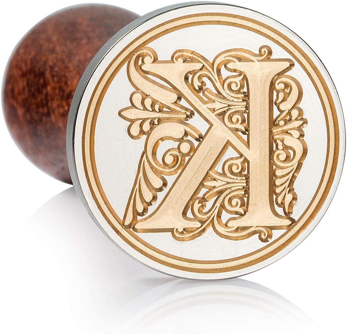 Mceal Wax Seal Stamp, Large Seal 1 1/5"(30mm) Dia, Silver Brass Head with Wooden Handle, Regal Letter A to Z Series (Letter K)