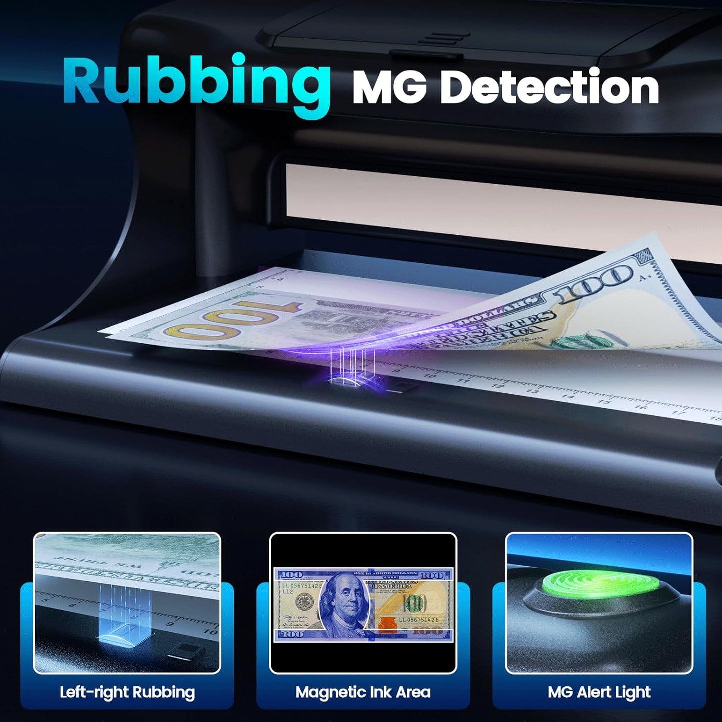 Aneken AL-18 Counterfeit Bill Detector with Dual LED UV Light, Counterfeit Money Detector Machine with 10x Magnifying, Bill & Money Checker Machine, 6 Detection Modes for IDs, Cards & All Currency
