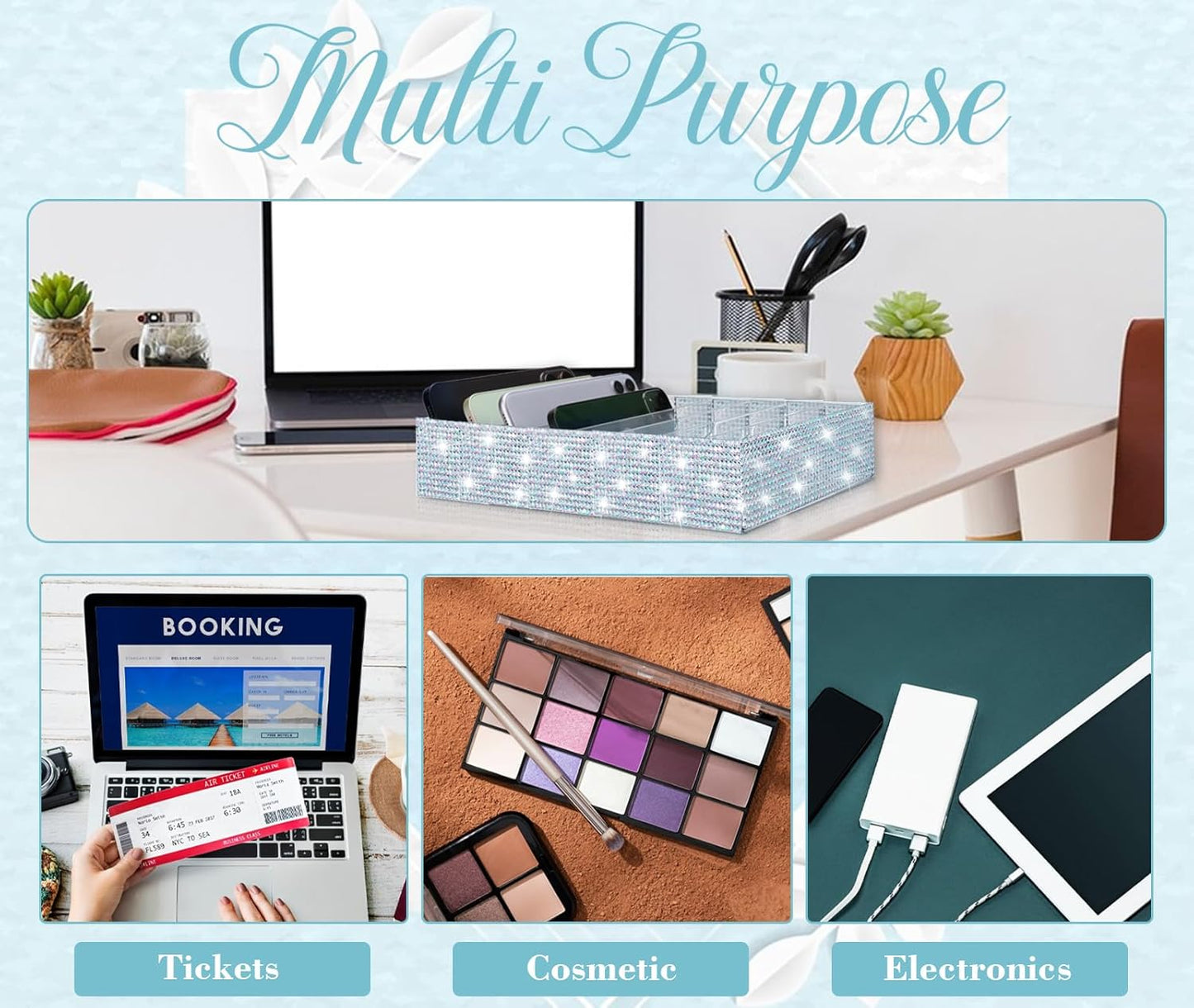 XUWAIDSGN Large Acrylic Diamond Money Organizer 8 Section Clear Money Budget Tray Organizer Plastic Divider Bill Storage Holder for Cash Envelope