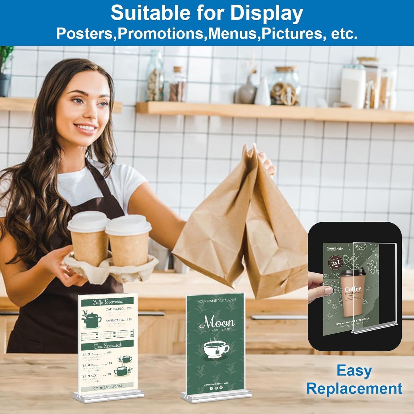 Acrylic Sign Holder 4x6, 3 Pack Clear TableTop Sign Holder-Sided, Plastic Flyer Display Holder with Vertical Base, Clear Flyer Stand Menu Table Display Holders for Restaurants Office Store Show Fair