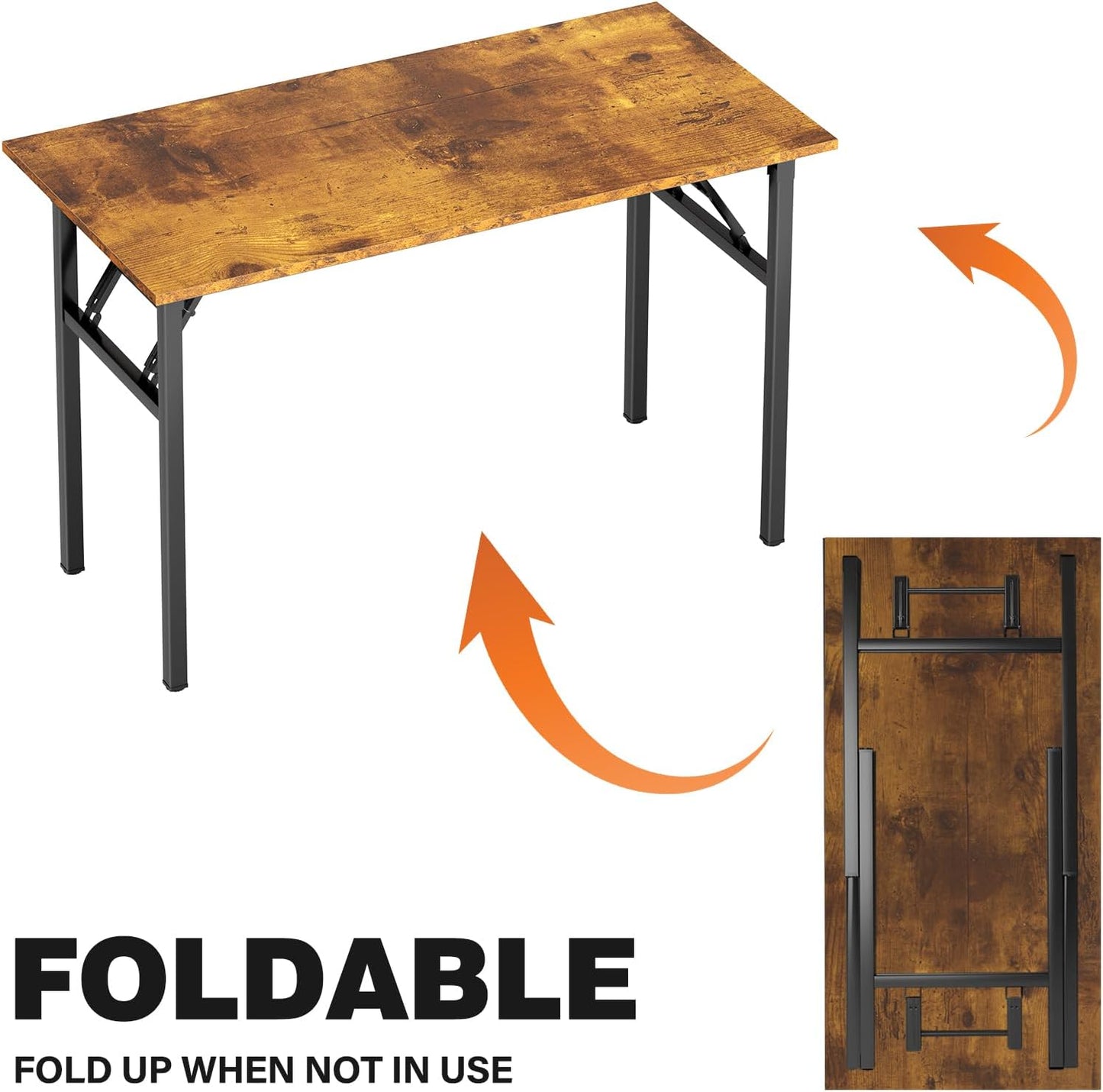 DlandHome Computer Desk Folding Table 39.4 inches Writing Desk for Small Space Folding Desk Laptop Desk No Assembly Required Retro&Black