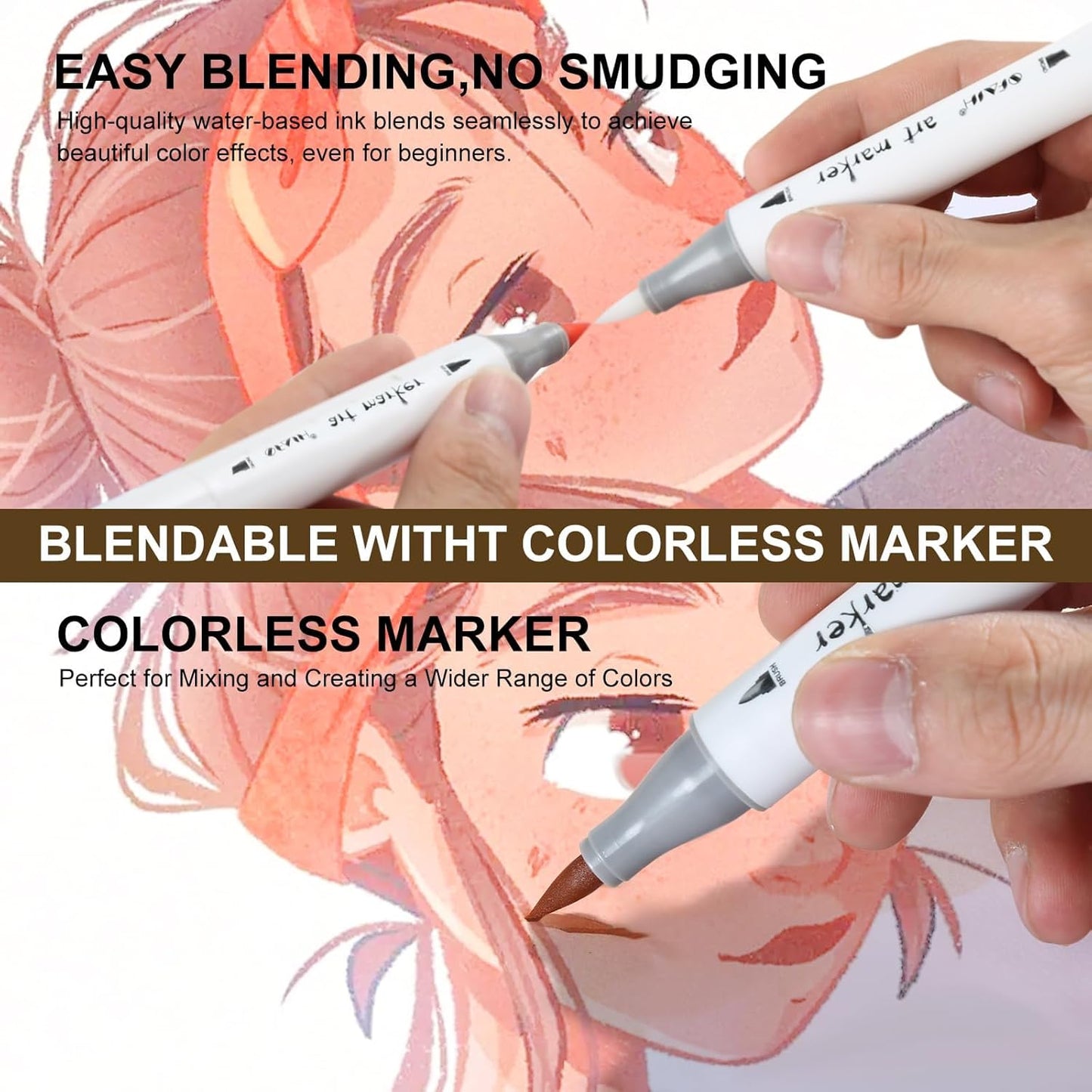 SFAIH Skin Tone Alcohol Markers Brush Tip - 12 Dark Skin Colors Double Tipped Art Markers for Artist Adult Coloring Illustration, Gifts for Artist Adult, Dual Tip Brush & Fine - Refillable Ink