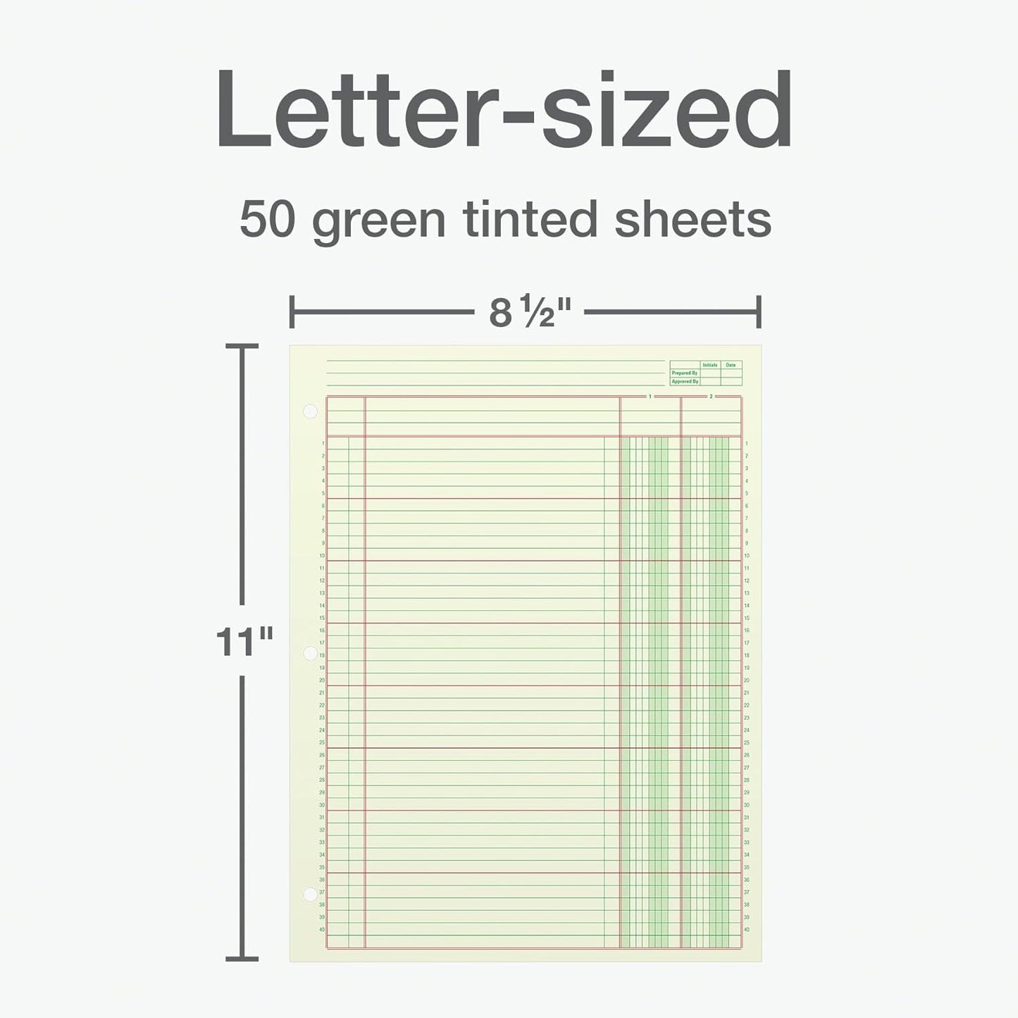 Adams Columnar Analysis Pad, 2 Column Ledger, 8.5" x 11", 100 Pages (50 Sheets), Green, 3 Hole Punch, for Accounting, Bookkeeping & Data (ACP85112)