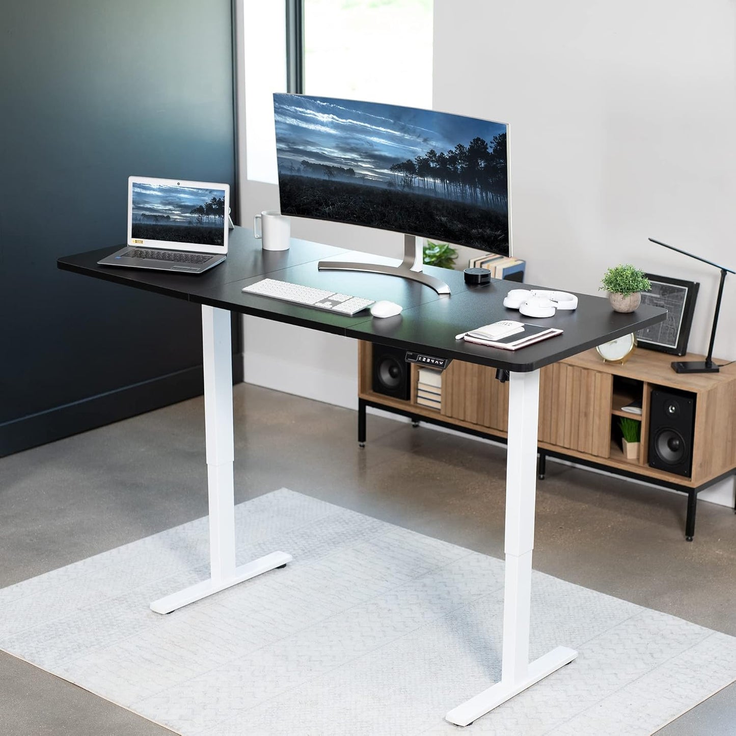 VIVO Electric 71 x 30 in Standing Desk, Memory Height Adjustment, 1B Series, Black Top White Frame, DESK-KIT-1W7B