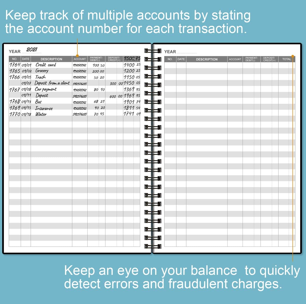 Accounting Ledger Book - A5 Ledger Book for Bookkeeping, Small Businesses & Personal Use, Expense Tracker Notebook for Tracking Money, Expenses, Deposits & Balance, 5.8" x 8.4", Black