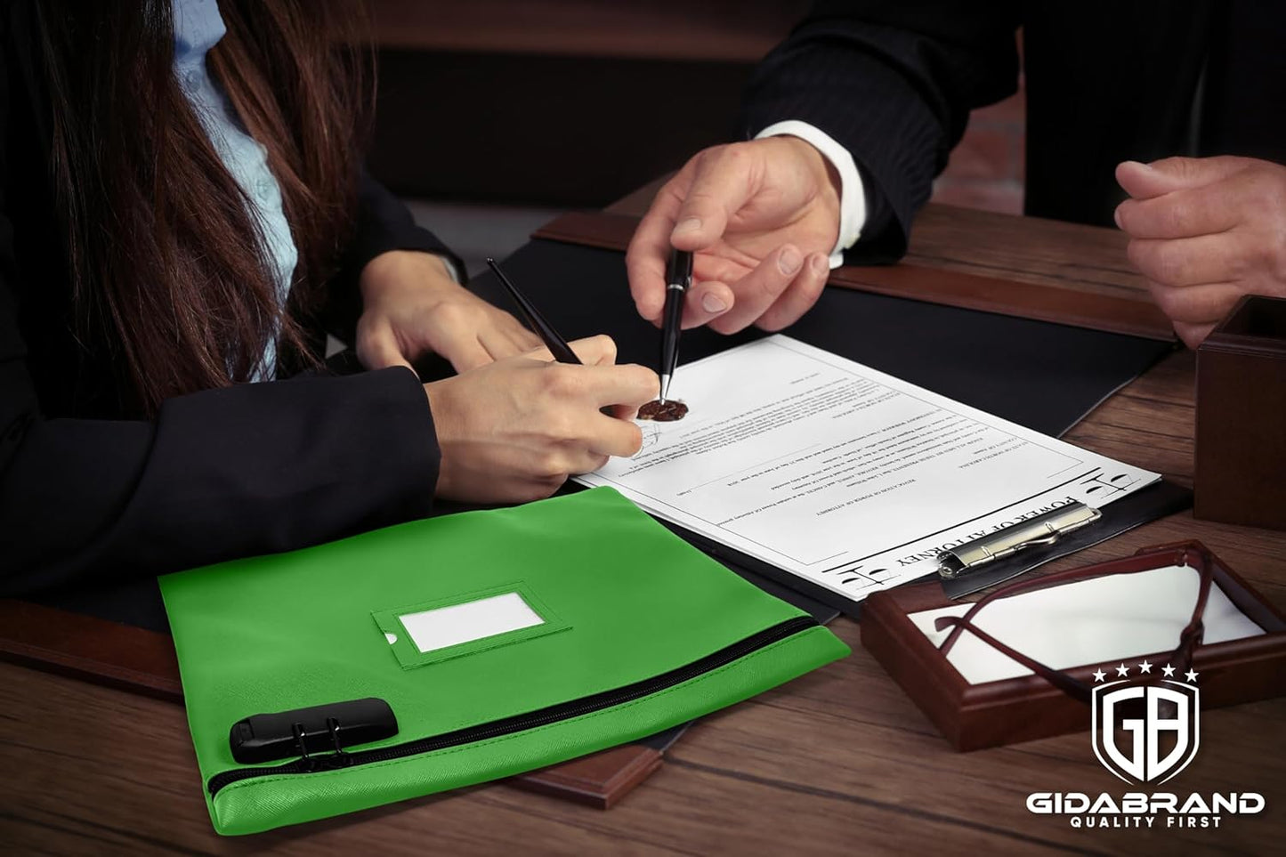 Notary Bag with Lock | 14x11 inch | Light green | Zipper Notary Supplies Bag | Locking Notary Bag for Notary Kit, Stamp, Embosser, Ink Pad, and Valuables | Locking Document Bag | Journal Carrying Case