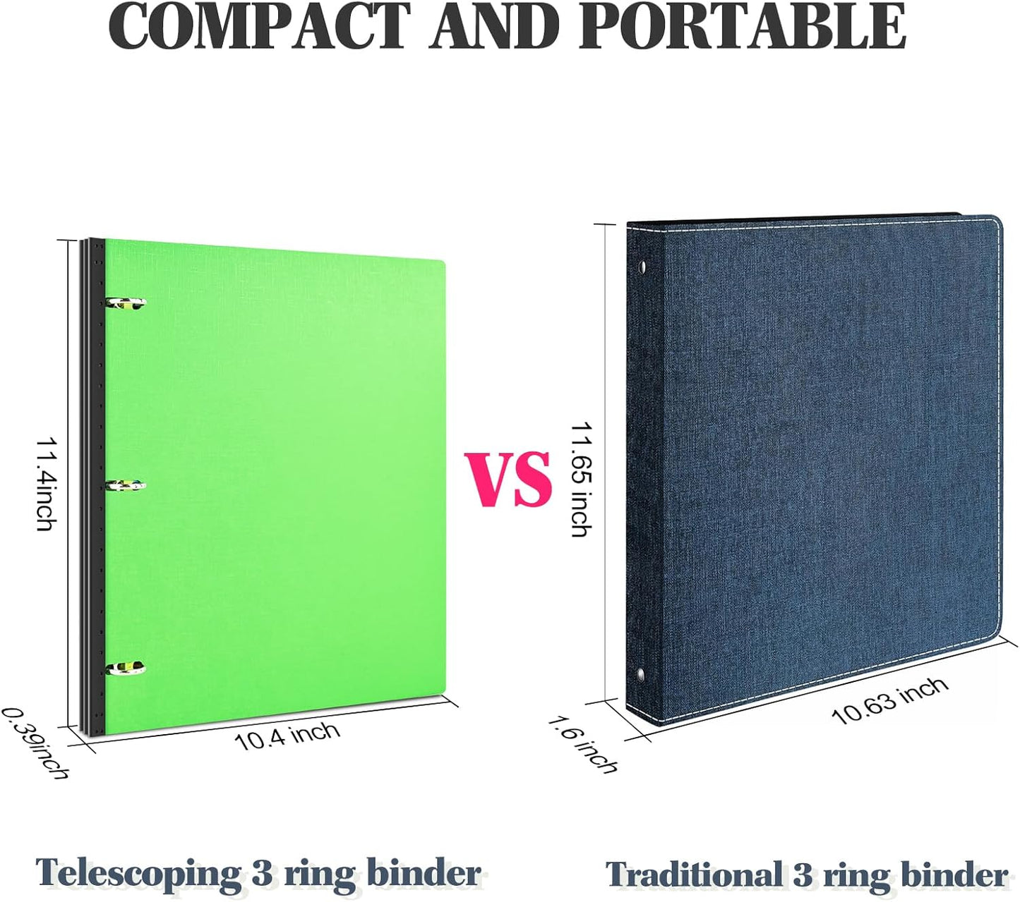INFUN Telescoping 3 Ring Binder, Portable Plastic 0.75 inch 3 Ring Binder with Telescoping Spine and Foldable Front Cover Holds 8.5" x 11" Paper for School,Office and Homes-Green