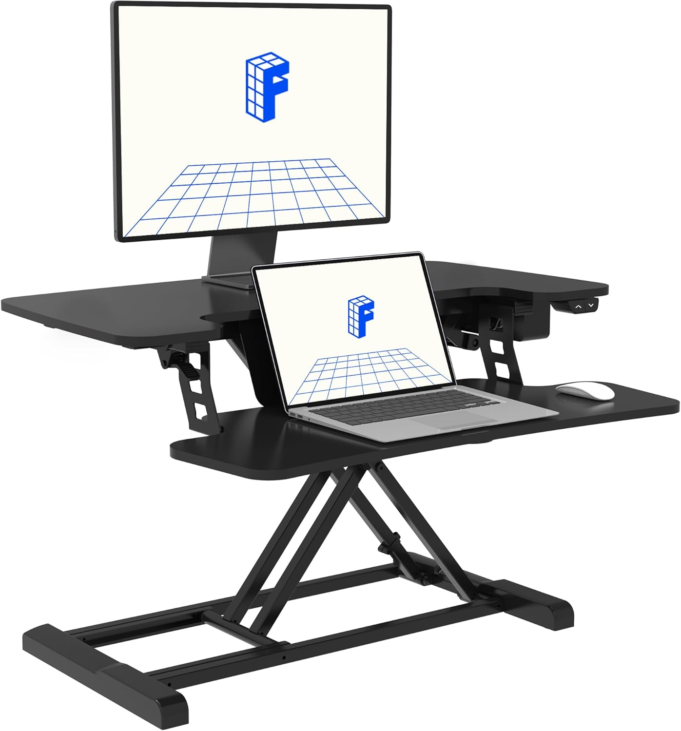 FLEXISPOT Motorized Standing Desk Converter 32" Black Electric Height Adjustable Stand up Desk Riser with Quick Release Keyboard Tray