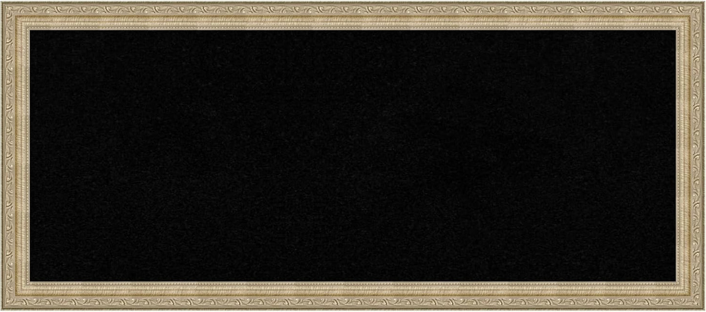 Amanti Art Black Cork Board for Wall, 14x32 Vision Board with Champagne Frame, Medium Corkboard Office Decor for Home Organization, Traditional Corkboard Pinboard to display items for home