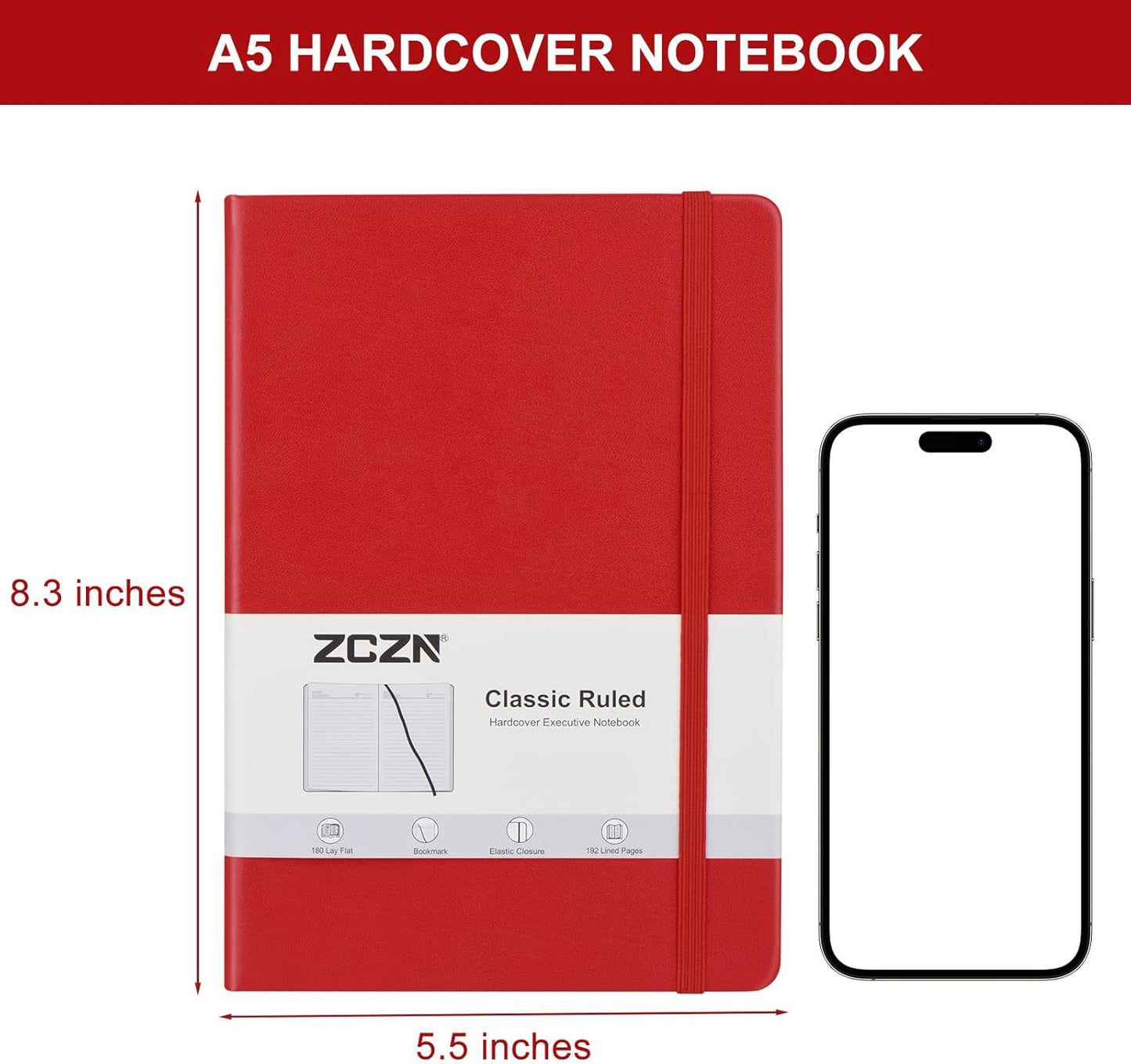 ZCZN 8 Pack Hardcover Journal Notebooks, 5.5"x8.3", Hardcover, 8 Colors, A5 Lined Journals for Notes-taking,Writing,Diary, Ruled Journaling Notebooks for Work School Travel Home