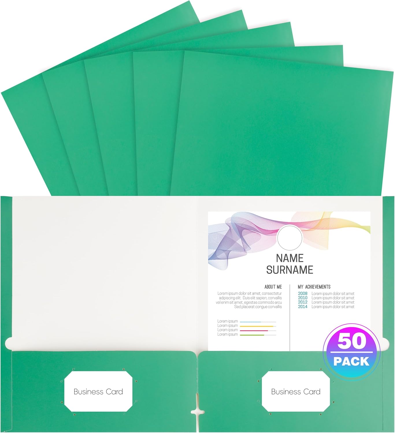 50 Pack Folders with Pockets, Pocket Folders Fit Letter Size Paper, with Business Card Slot, 2-Pocket Folder for School Office Home Business