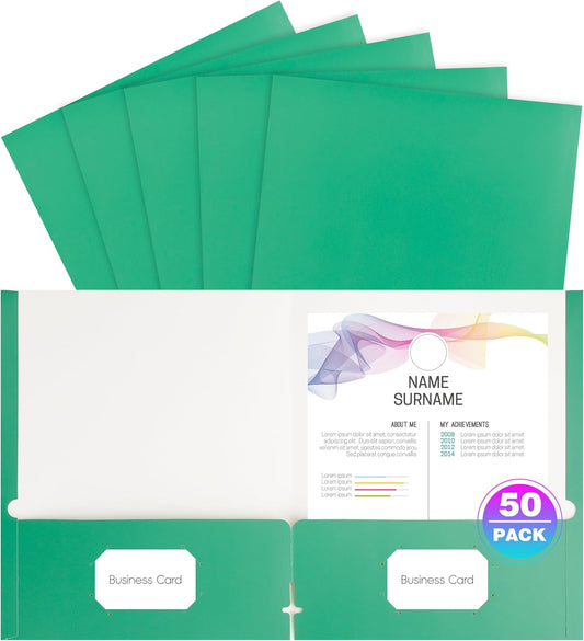 50 Pack Folders with Pockets, Pocket Folders Fit Letter Size Paper, with Business Card Slot, 2-Pocket Folder for School Office Home Business