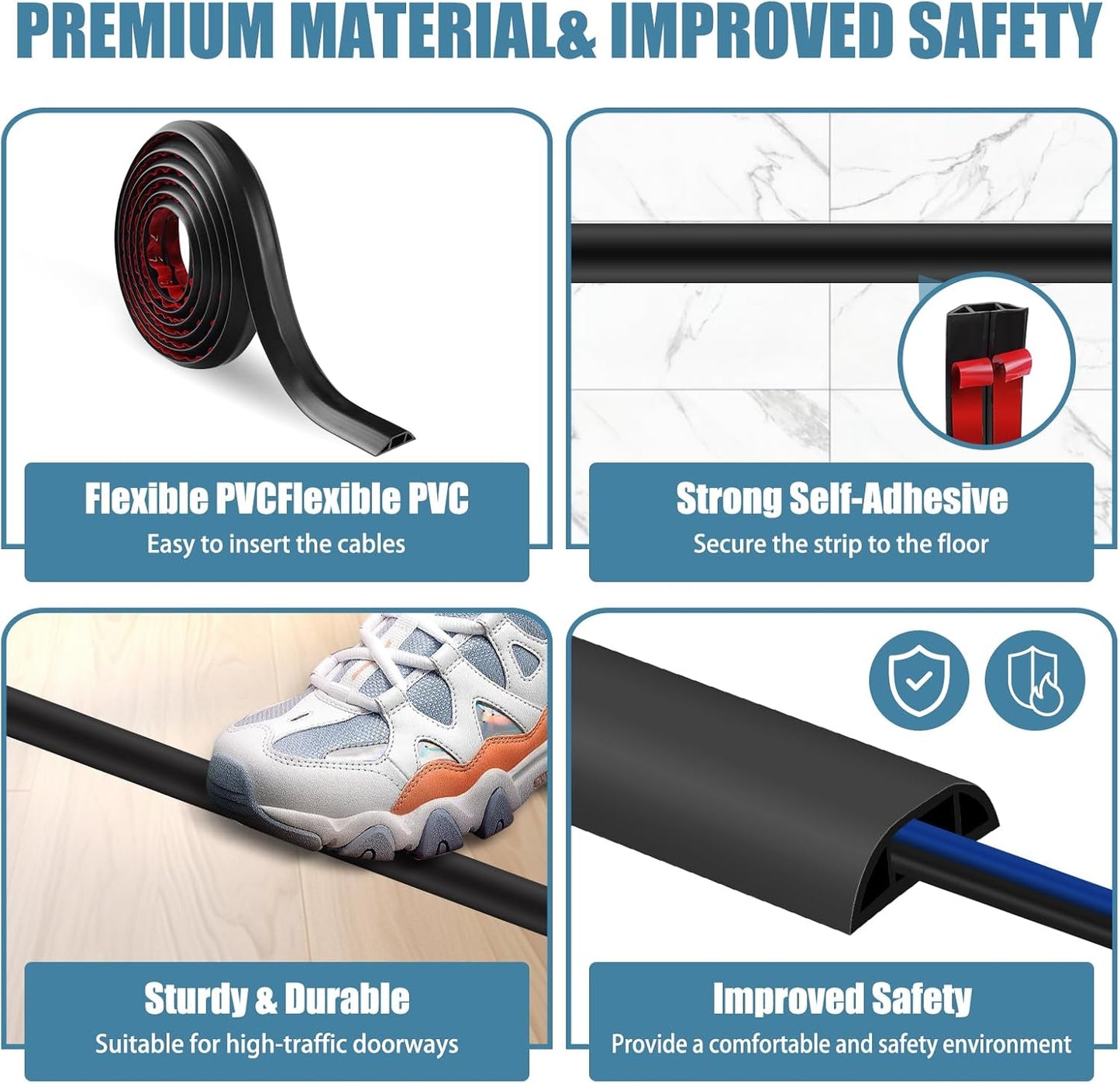 Floor Cord Covers for Wires 10FT Cable Hider Wire Coverr Self Adhesive Cord Hider Floor for Offices, Homes, Workshops, Warehouses Cable Cavity 0.47" W x 0.27" H