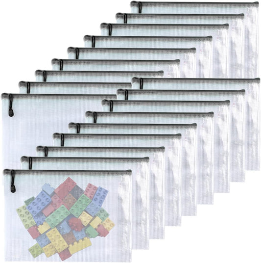 Oaimyy-11 x 14"-18 Pcs-Plastic Mesh Zipper Pouch Document Folders Bag Zip File Bags for Office Supplies,Home,Travel Storages,Puzzle Board Games Storage- (Black)