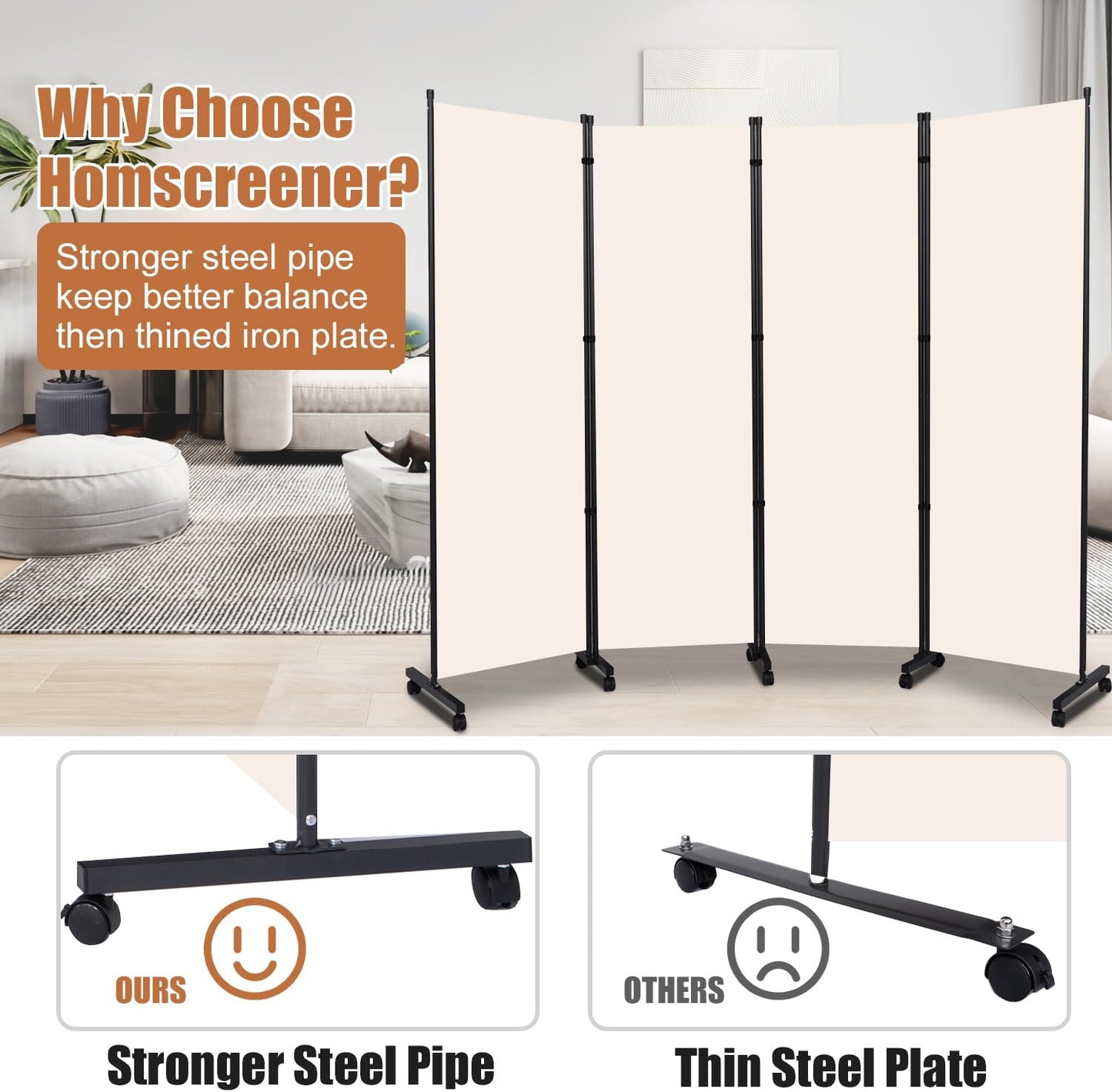 Room Divider Portable 22'' Partition Room Dividers and Folding Privacy Screens Single Panel Wall Divider for Room Separation, Freestanding Fabric Room Divider Panel with Wheel for Home Office Hospital