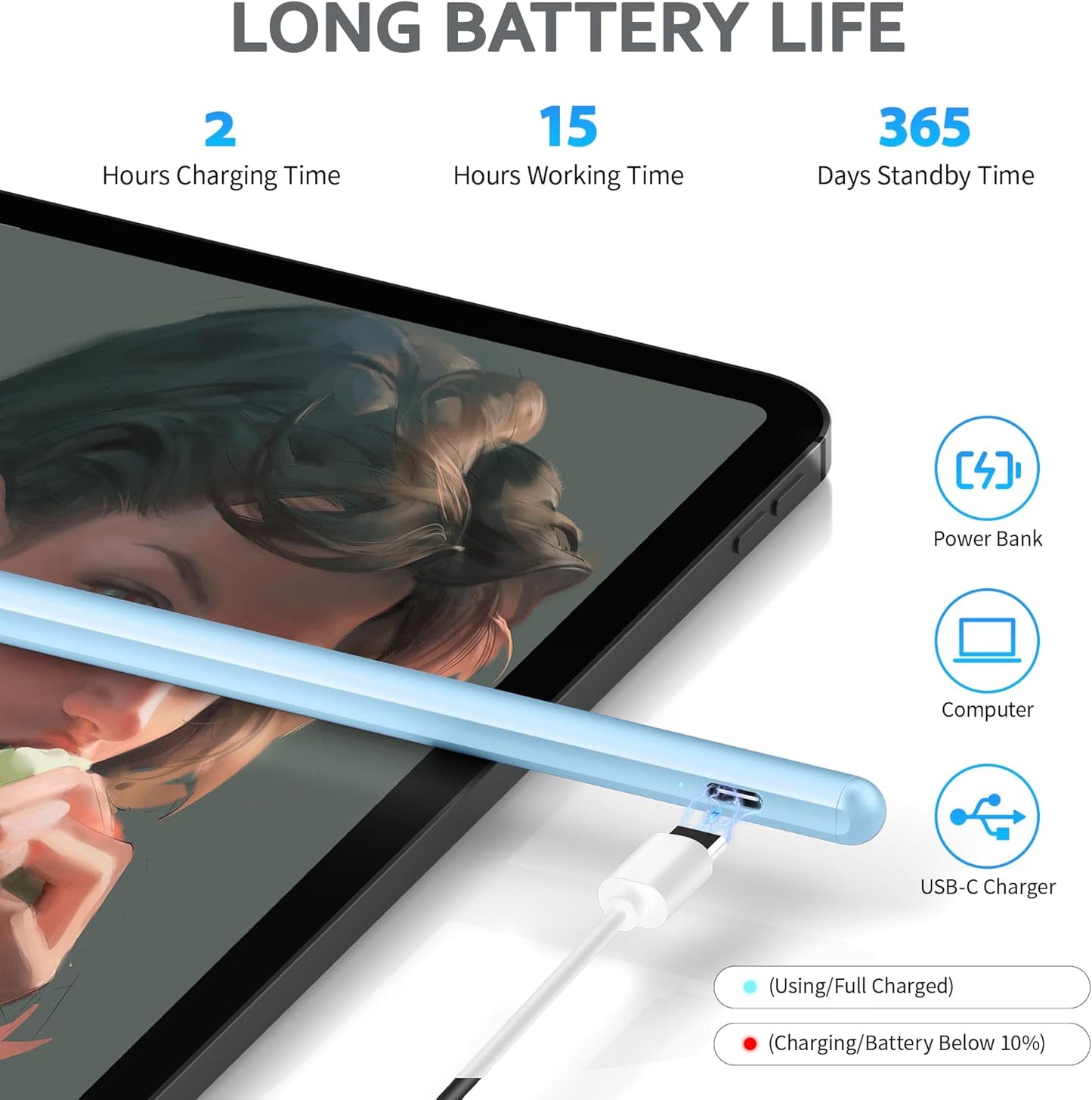 Stylus Pens for Touch Screen, DRYMOKINI Stylist Pen Compatible for Android and iOS Tablet/Phones, Rechargeable Universal Stylus Pencil Compatible for A-pple/i-Pad/Phone Tablet, Blue