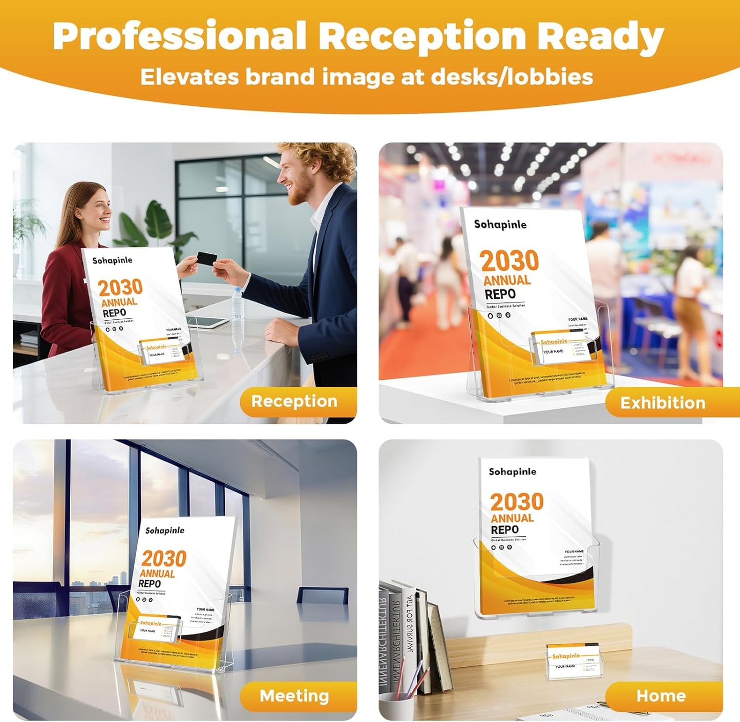 Acrylic Brochure Holder 8.5 x 11 inch 4 Pack Clear Literature Flyer Holders Plastic Rack Card Display Stand Thicker Countertop Organizer for Pamphlets Magazines Booklets Menus, Desk & Wall Mount